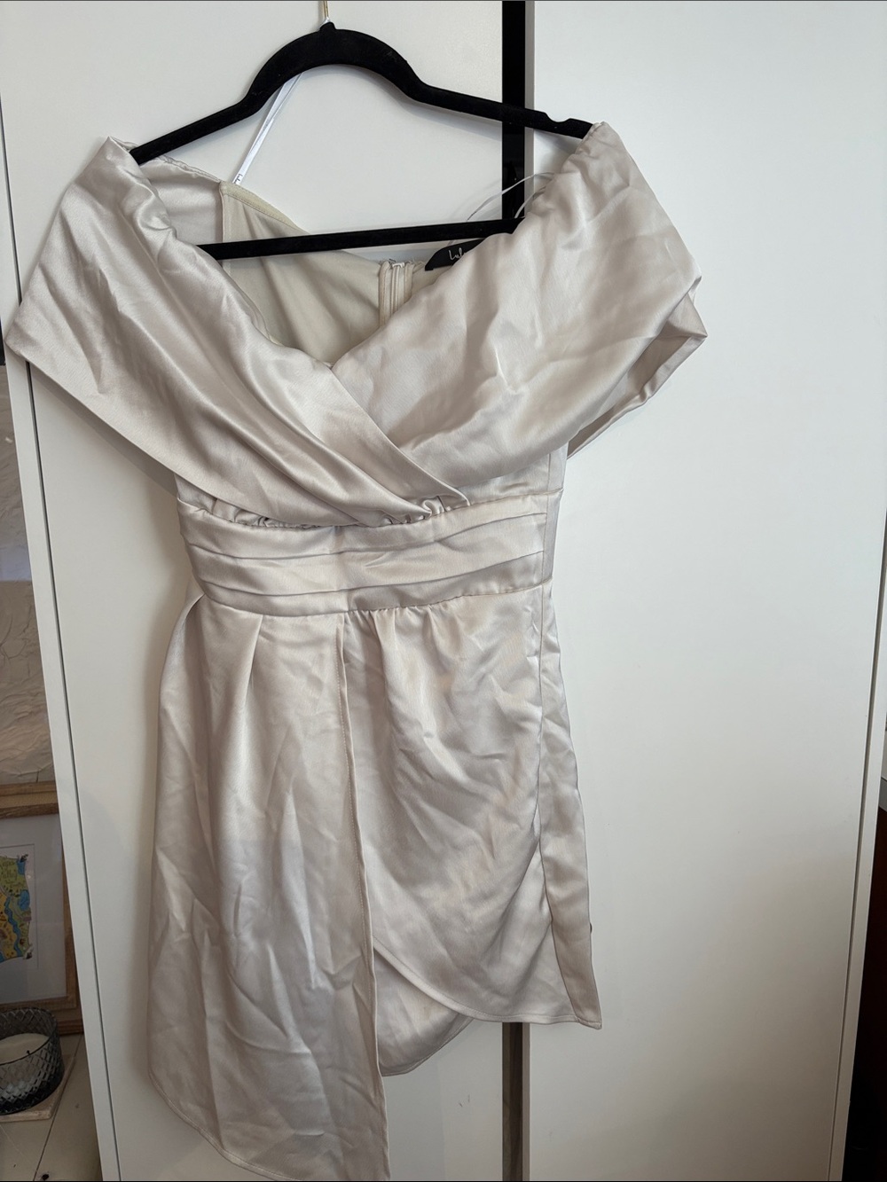 Lulu's One-Shoulder Satin Dress in Ivory